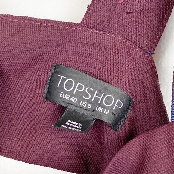 Topshop Cutout Back Sleeveless Square Neck Jumpsuit Maroon Burgundy Size 8 - Picture 9 of 10